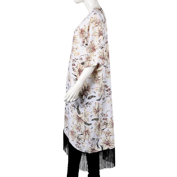 White Lily Pattern Duster Kimono - Picture 3 of 4